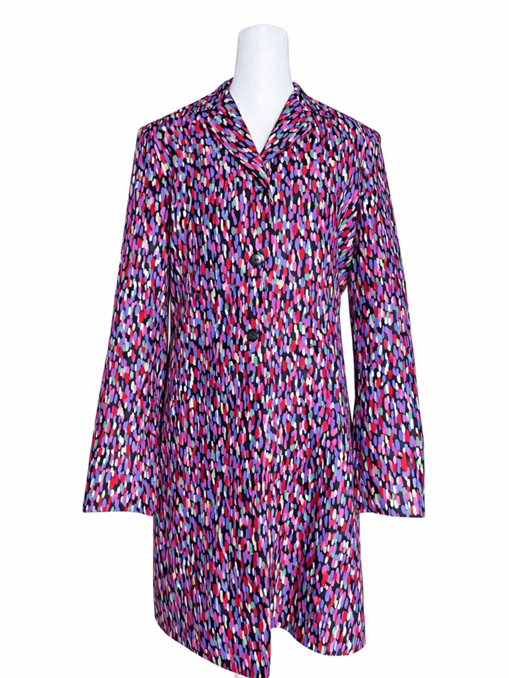 VTG Silkland 100% Silk‎ Longline Jacket Coat Size 6 Colorful Confetti Print 90s